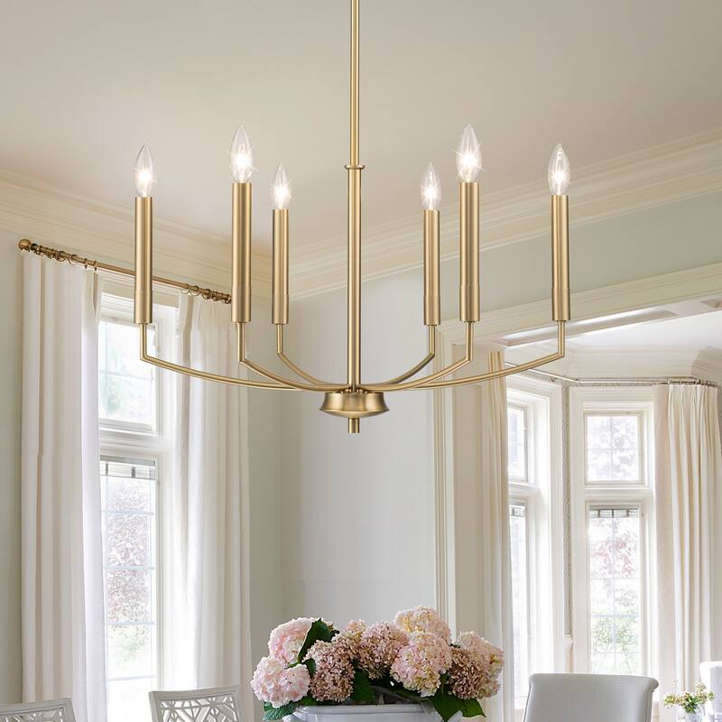 6-Light Farmhouse Chandelier for Dining Room Lighting Fixtures Hanging - W24.41" - W24.41"