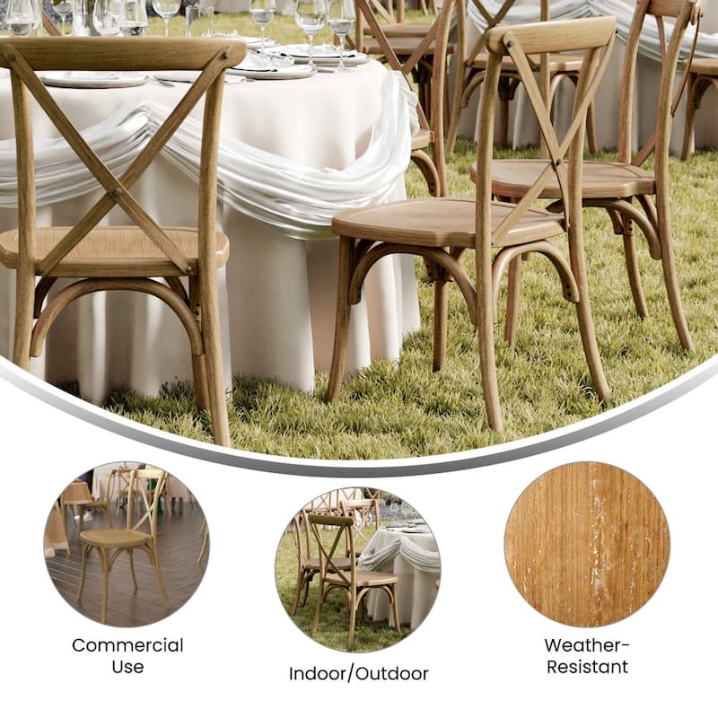 2PK Indoor/Outdoor Commercial Grade Wood Look Resin Cross Back Chair - 19.25"W x 19.75"D x 35.25"H