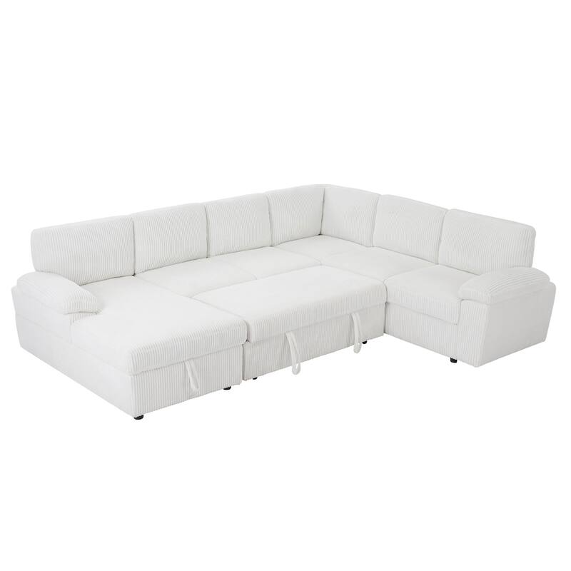 118.09'' Modular 6-Seat Sectional Sofa with Chaise, Pull-Out Bed and Storage, Deep Seat Upholstered Couch