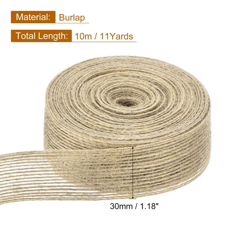 Burlap Fabric Ribbon, Natural Fabric Burlap Jute Ribbon - Jute Color - 1.18inch x 11 yards
