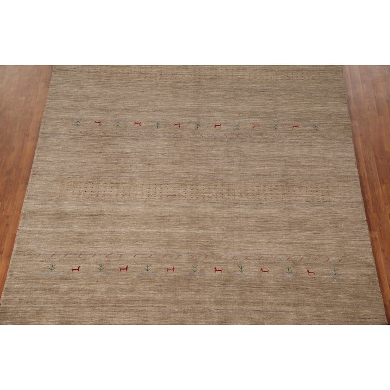 Brown Gabbeh Indian Area Rug Handmade Oriental Wool Carpet - 7'11"x 9'10"