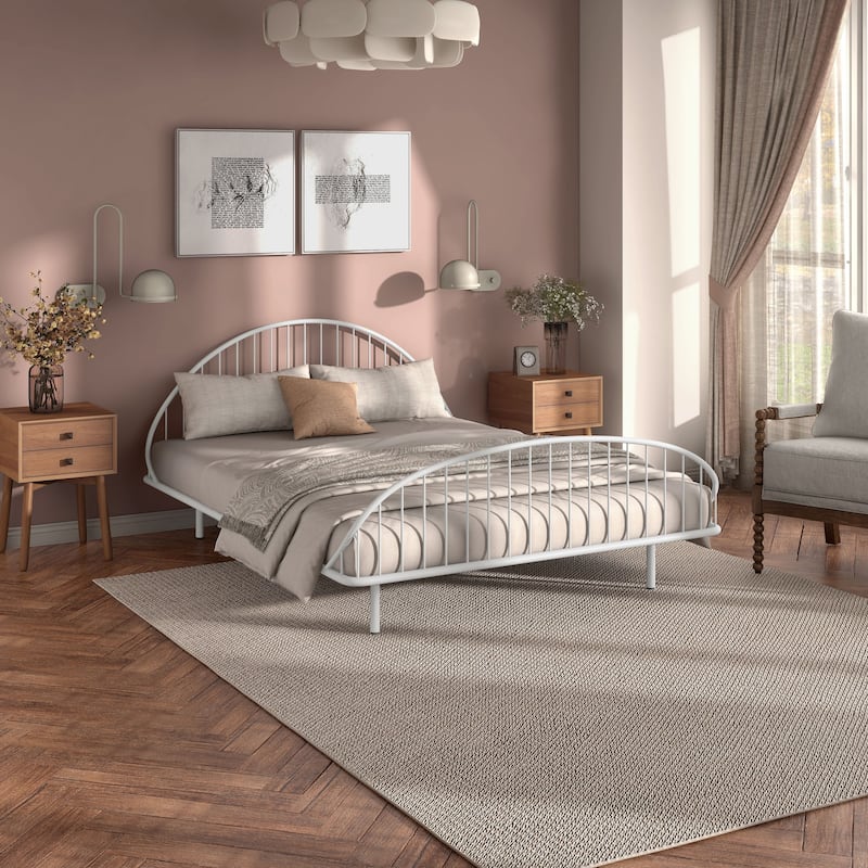 Furniture of America Duke Curved Metal Powder Coated Bed Frame, Box Spring Needed