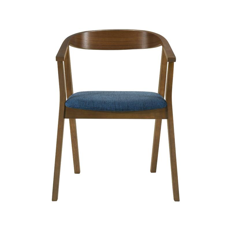 Alana Dining Chair Set of 2, Walnut Brown Wood Frame, Blue Fabric