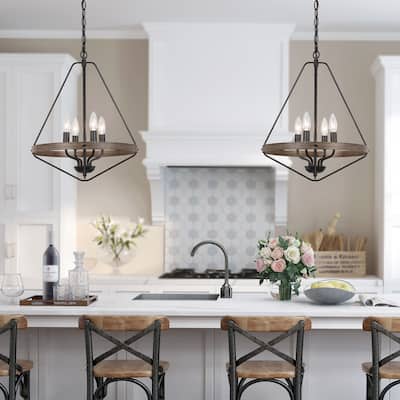 Modern Farmhouse 4-Light Lantern Chandelier Cage Pendant for Kitchen Island Dining Room - D 15.5"x H 20"