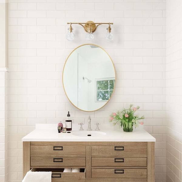Shop Glam Gold 3 Lights Bathroom Wall Sconce Globe Clear Glass Vanity Lighting For Powder Room L 20 X H 8 5 X E 6 Overstock 31693569