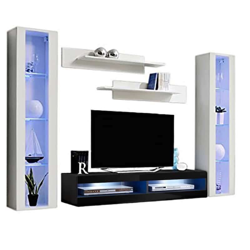 Fly AB2 34TV Wall Mounted Floating Modern Entertainment Center - White/Black