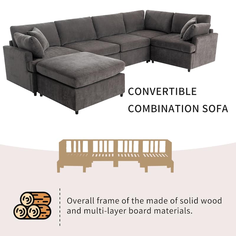 100.4'' Roomy U-Shaped 6-Seat Sectional Sofa with Removable Ottomans and Easy-Clean Cushions for Living Room