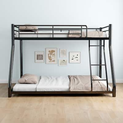 Twin Over Full Metal Bunk Bed, Heavy Duty Metal Bunk Bed Frame, Bunk Bed Twin Over Full with Ladder & Full-Length Guardrail