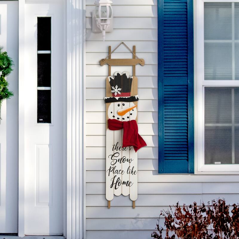 Glitzhome 42"H Wooden Christmas Sleigh Snowman or Santa Porch Sign
