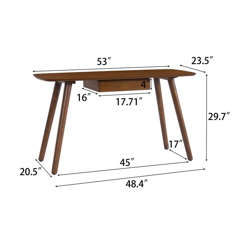 Modern Walnut Study Desk with Drawer - 53" Home Office Computer Table