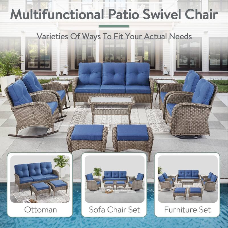 Outdoor Wicker Patio Couch 3 Seats Sofa with Cushion