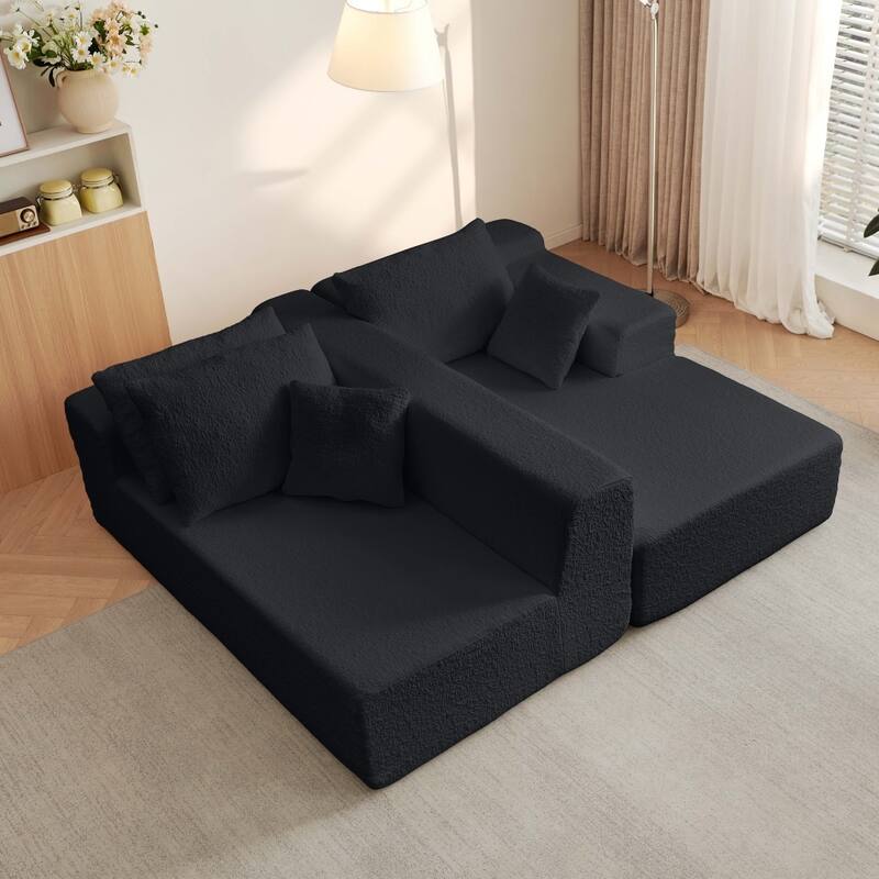 103.54" Modular Chenille Cloud Sectional Sofa with Throw Pillows