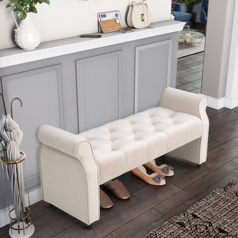 Velvet Upholstered Tufted Vanity Bench / Settee with Armrests