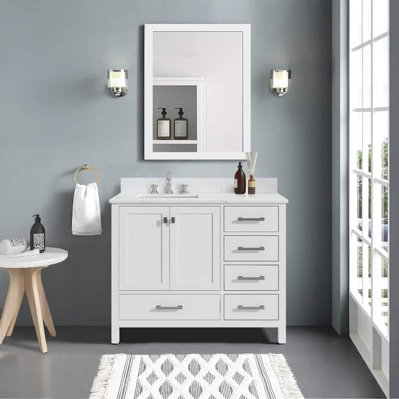 StarrySky 42 inch Undermount Left Sink Bathroom Vanity with Engineered Carrara Marble Top - 42 inch