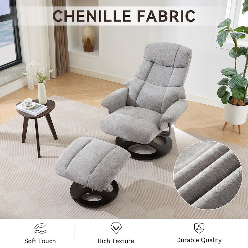 Chenille 360° Swivel Massage Recliner Chair with Ottoman, Massage and Heated Seat