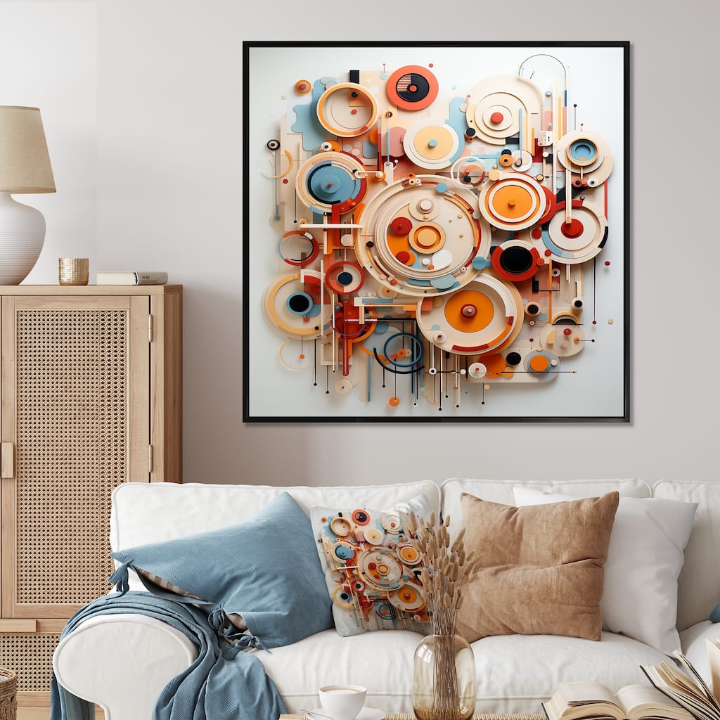 Designart "Colorful Geometric Sculptures I" Abstract Colorful Wall Decor - Modern Entryway Framed Wall Art Print