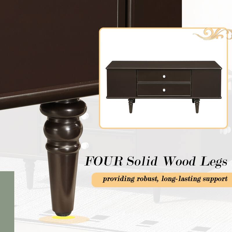 Rectangle Coffee Table Center Table with 4 Drawers, Living Room Table Brown Cocktail Table Center Table