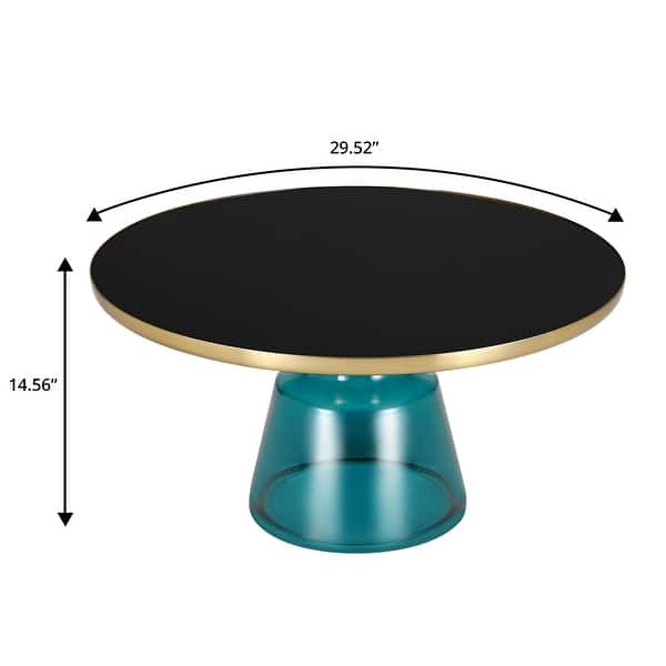 dimension image slide 4 of 5, 30-Inch Round Coffee Table Glass/Stone Tabletop with Gold Iron Rim Frame Glass Pedestal Base
