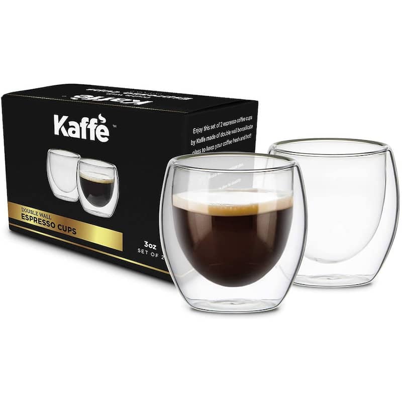 Espresso Cups by Kaffe. 3oz - Set of 2. Double-Wall Glass
