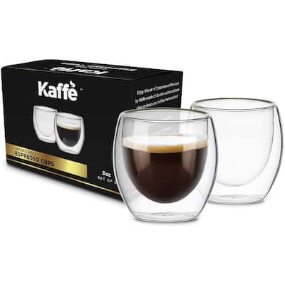 Espresso Cups by Kaffe. 3oz - Set of 2. Double-Wall Glass