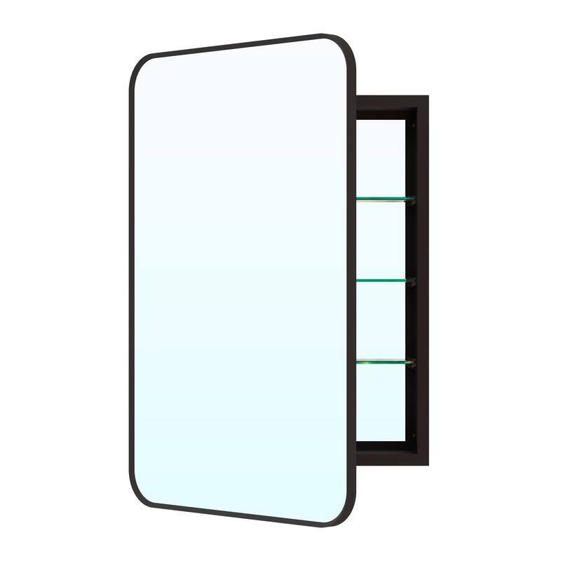 Recessed or Surface Wall Mount Bathroom Mirror Medicine Cabinet With Adjustable Glass Shelves