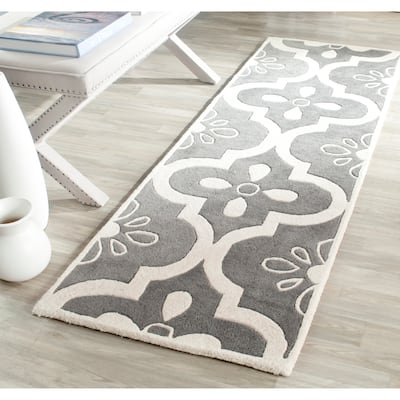 SAFAVIEH Handmade Chatham Pairlee Moroccan Wool Rug - Dark Grey/Ivory - 2' 3" x 7'