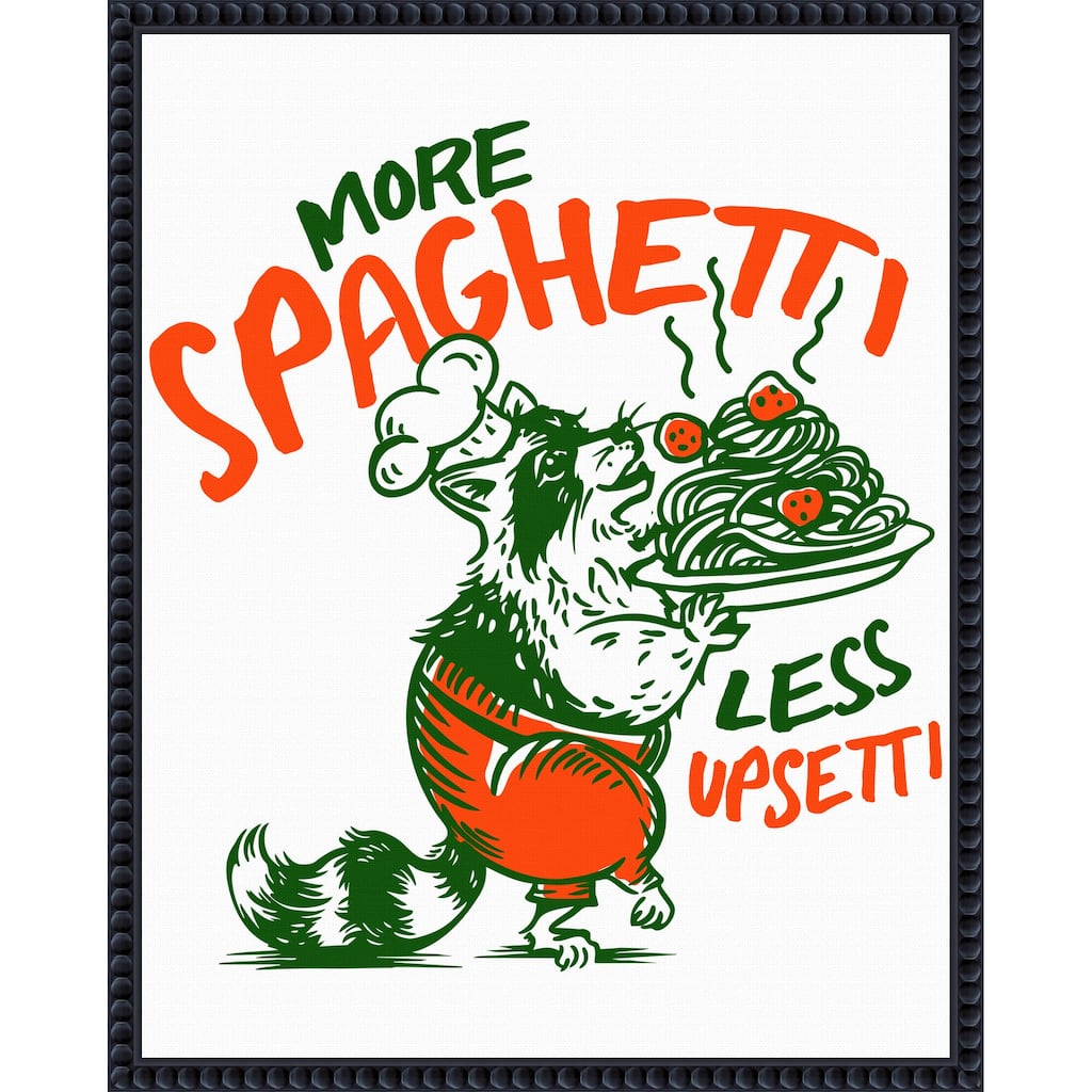 More Spaghetti Less Upsetti Raccoon with Pasta by The Whiskey Ginger Framed Canvas Wall Art Print