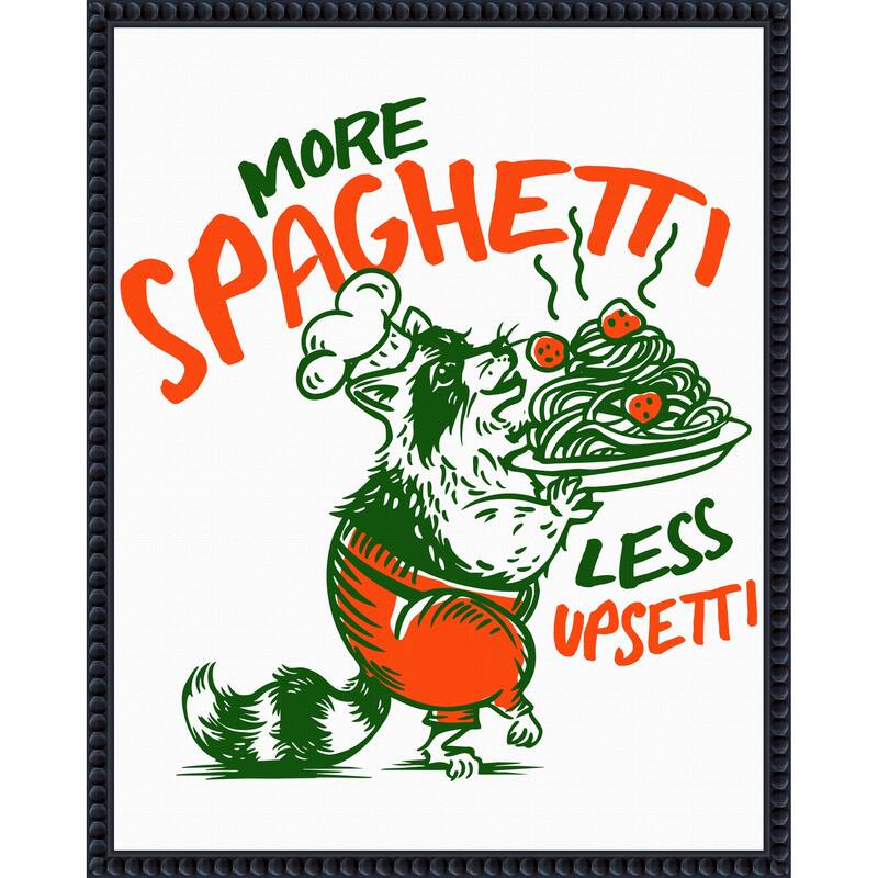 More Spaghetti Less Upsetti Raccoon with Pasta by The Whiskey Ginger Framed Canvas Wall Art Print