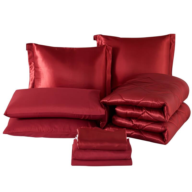 8 Piece Satin Silky Comforter Set Quilted Bedding Sets