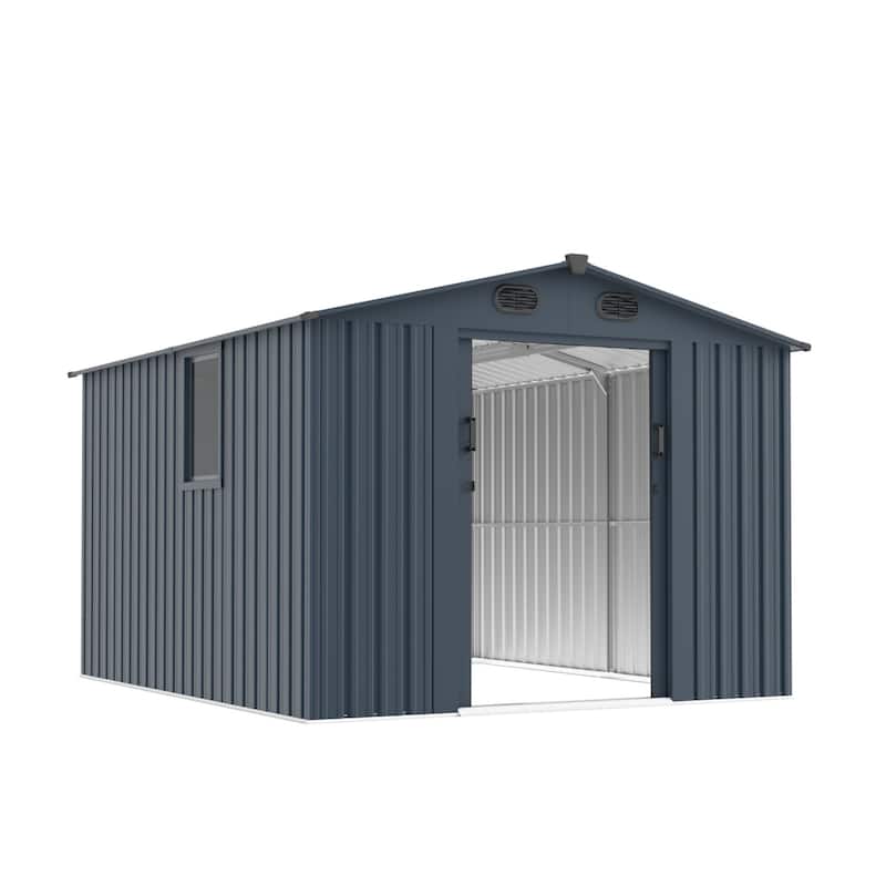 8x10 FT Outdoor Metal Tool Storage Shed with Window and Lockable Doors