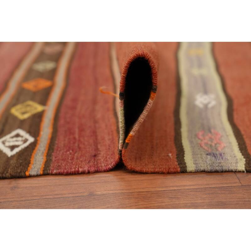 Hand Woven Oriental 100% Wool Carpet Southwestern Tribal Oranges & Rust Kilim Area Rug - 7' 11'' X 4' 6''