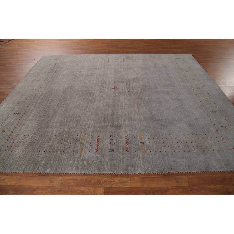 Tribal Gray Gabbeh Indian Area Rug Handmade Wool Carpet - 8'1"x 9'7"