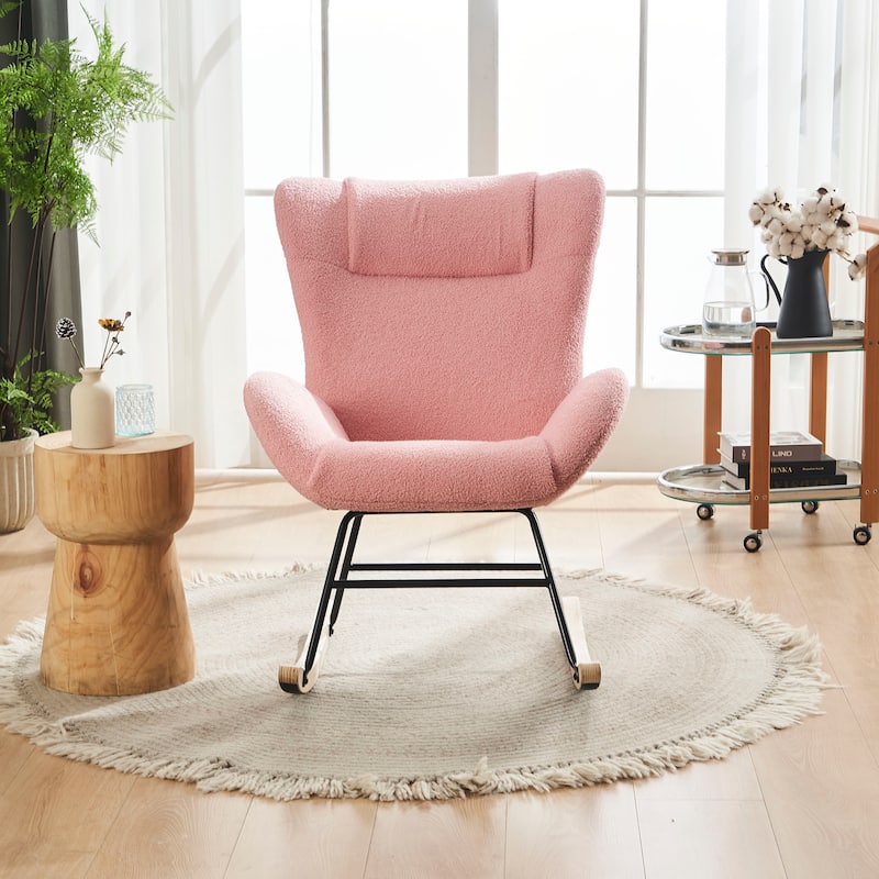 Solid Wood Legs Reading Chair with Teddy Fabric Upholstered