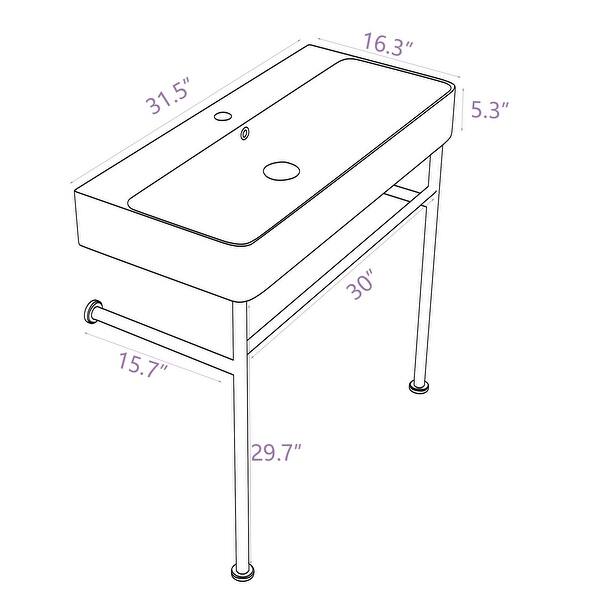 Kichae Ceramic Console Sink White Basin Gold/Black/Silver Legs On