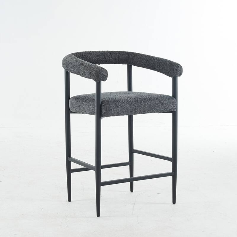 Modern Boucle Bar Stools Set of 2,Counter Height with Metal Frame & Armrests for Kitchen Island, Dining Room