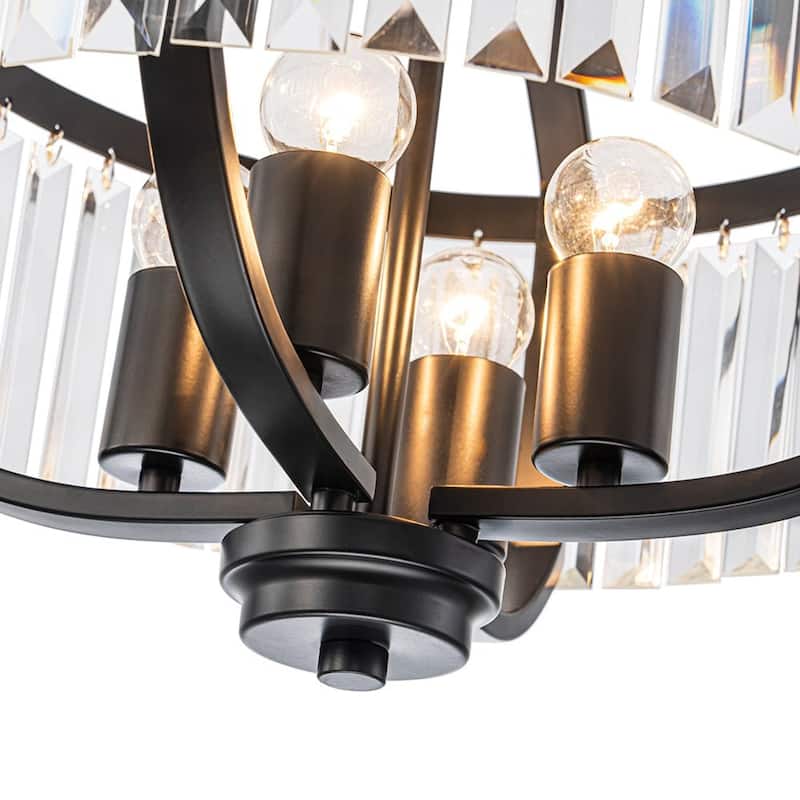 Vintage Luxury 4-Light Sparkle Crystal Round Cage Chandelier