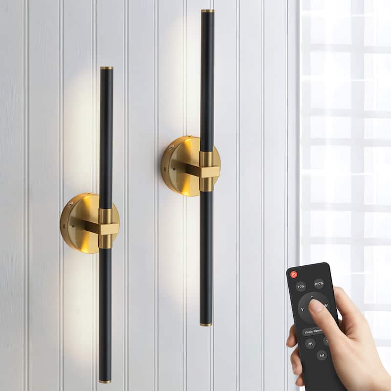 Starsky Minimalist Rechargeable Linear LED Vanity Light Dimmable Metal Wall Sconce with Remote - 24inch - Black&Gold