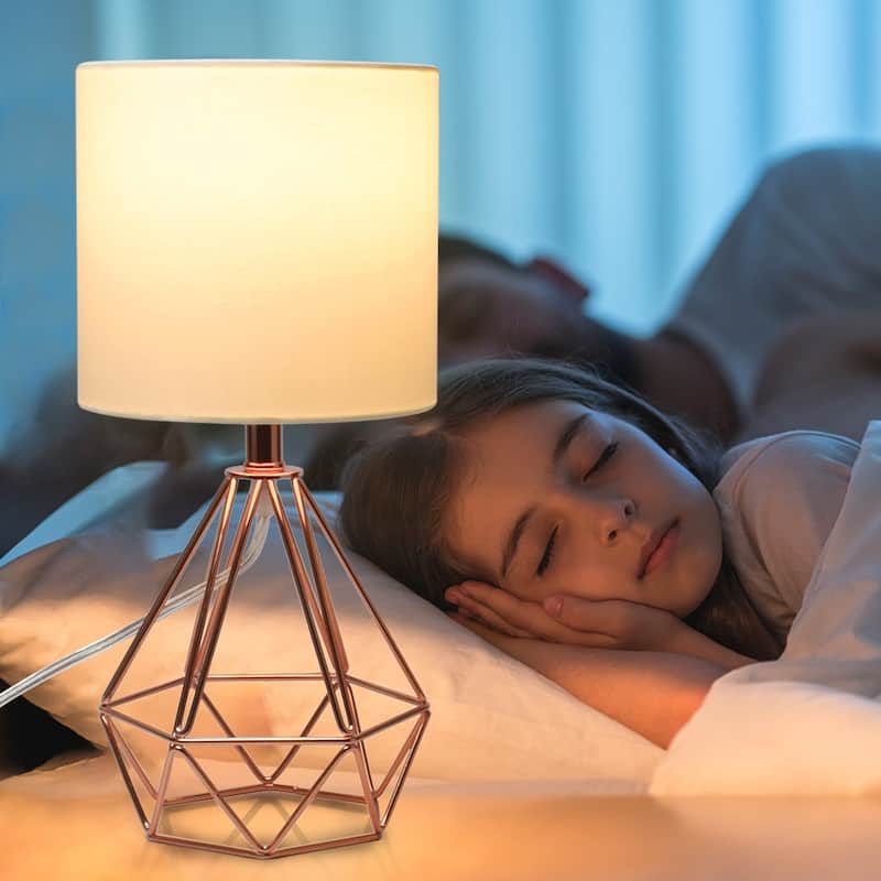 Depuley Bedroom Bedside Table Lamp Fabric Nightstand Light Shade - N/A - Gold no Crystal