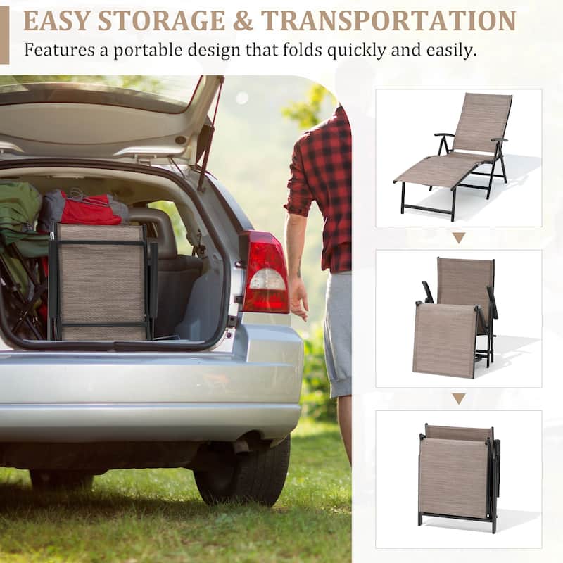 VredHom Outdoor Aluminum Portable Folding Chaise Lounge Chair - 70" L x 20" W x 14" H