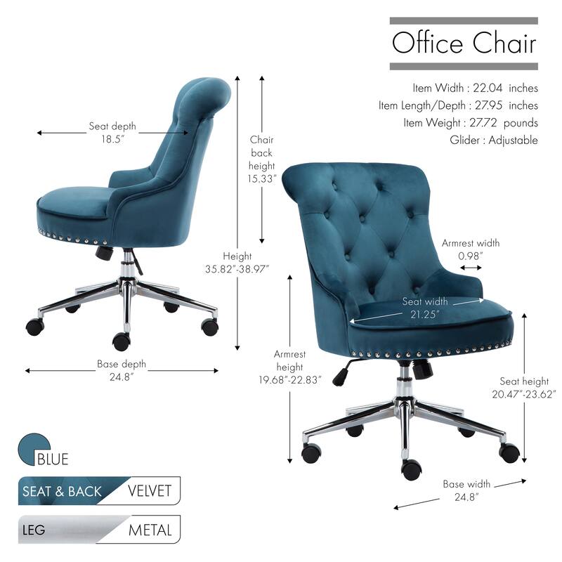 Porthos Home Jaron Office Chair - Tufted Wingback & Velvet Upholstery