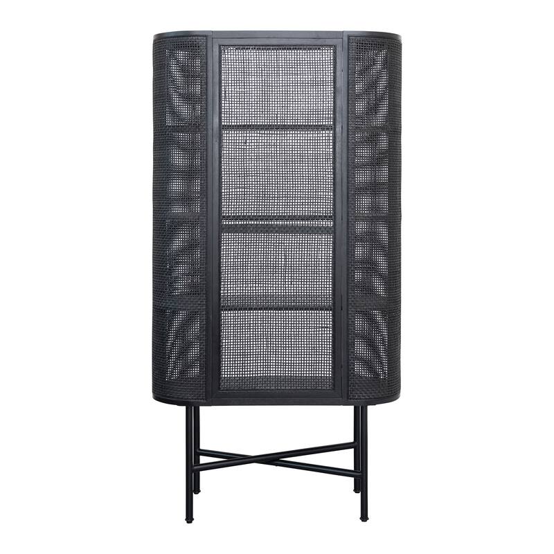 Wood and Woven Cane Cabinet with 3 Shelves - 35.4"L x 13.8"W x 66.9"H
