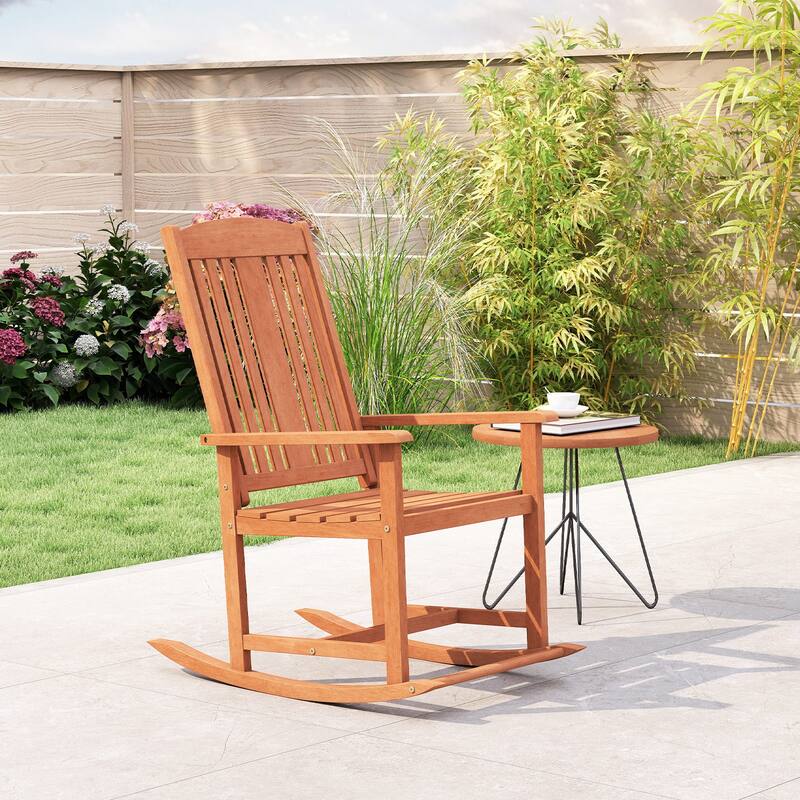 Natural Solid Wood Rocking Chair with High Backrest and DIY Paint Option - 35.5" L × 23.5" W × 42" H