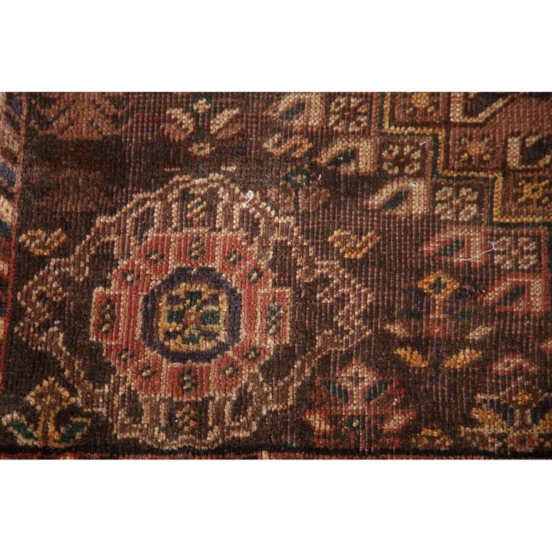 Qashqai Persian Antique Area Rug Hand-Knotted Wool Carpet - 3'9"x 4'10"