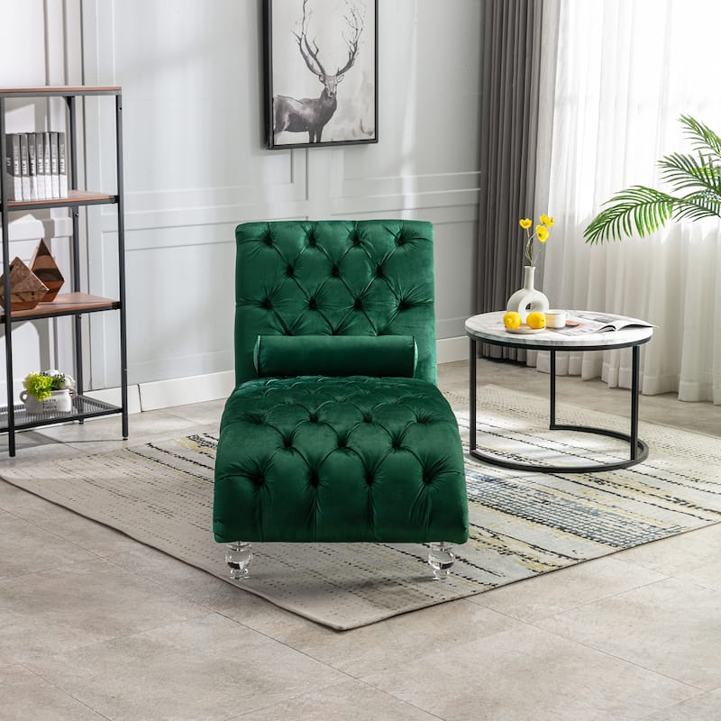 Emerald 63.98" Buttons Tufted Chaise Lounge Chair with Pillow