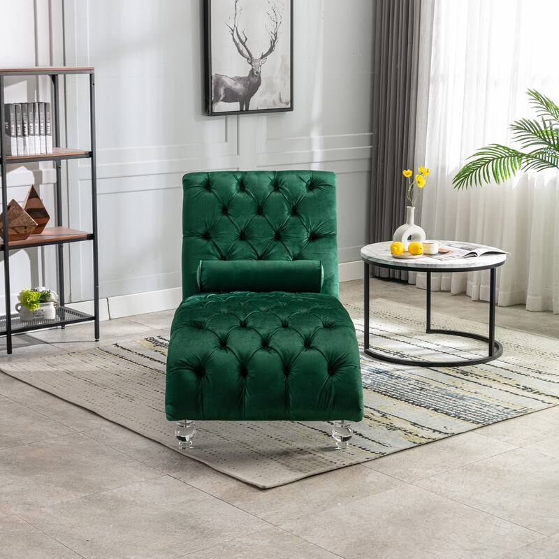 Emerald Modern 63.98" Upholstered Buttons Tufted Chaise Lounge Chair with Pillow and Acrylic Legs