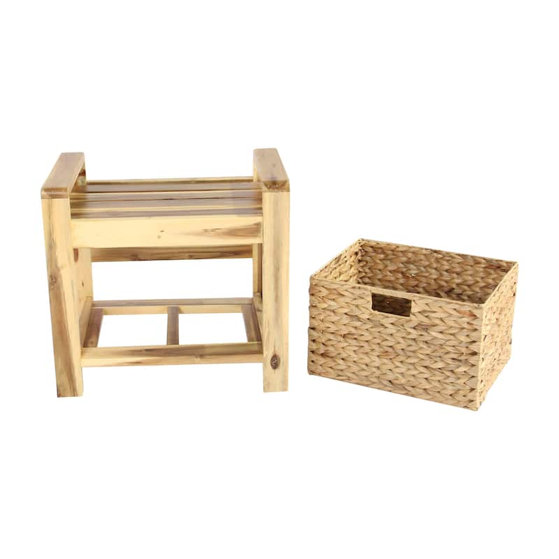 M4H Brae Solid Wood Natural Water Hyacinth Basket Storage Ottoman