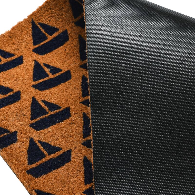 Coir Entry Doormat with Coastal or Nautical Sailboat Design and non