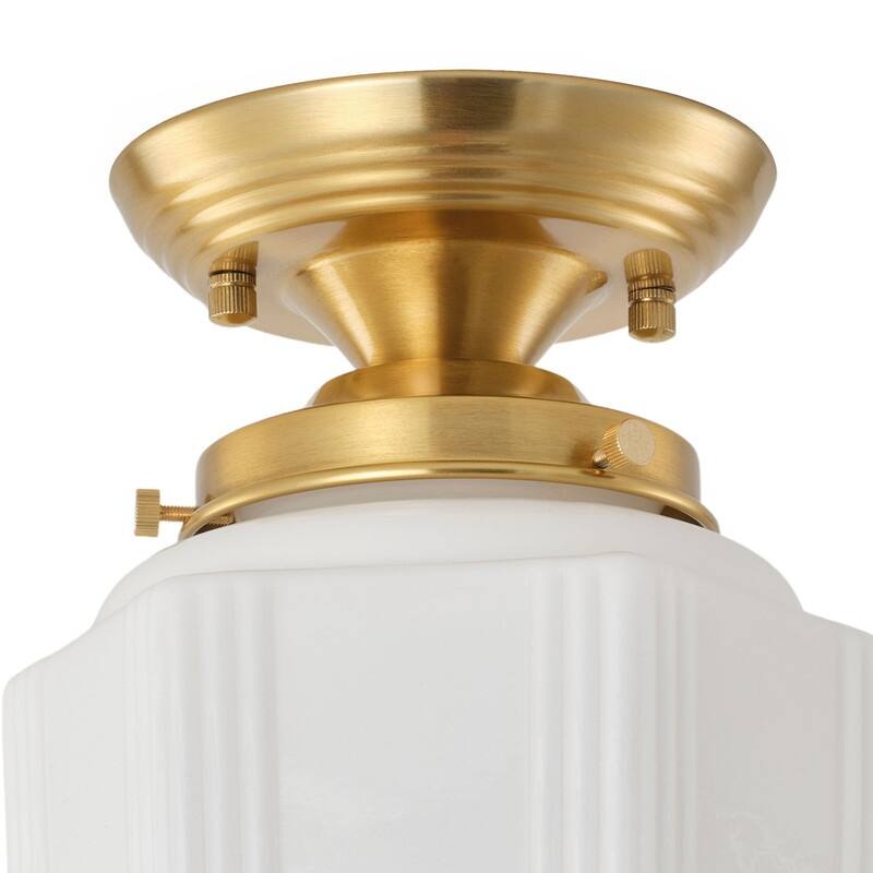 Vintage Antique Bronze White Jade Glass One Light Flush Mount Ceiling Light