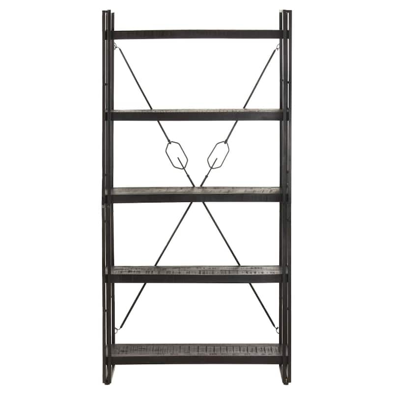 vidaXL 5-Tier Bookcase Black 35.4"x11.8"x70.9" Solid Mango Wood