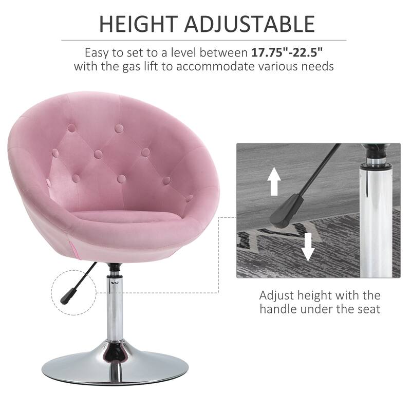 Pink Modern 26" 360° Swivel Adjustable Buttons Tufted Accent Chair with Chrome Frame